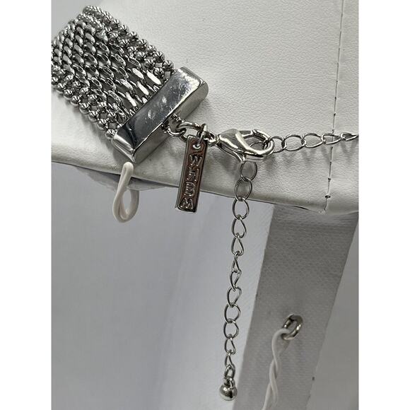 White House Black Market Silver Tone Mesh Woven Beaded ADJ Choker Necklace New - Picture 9 of 10